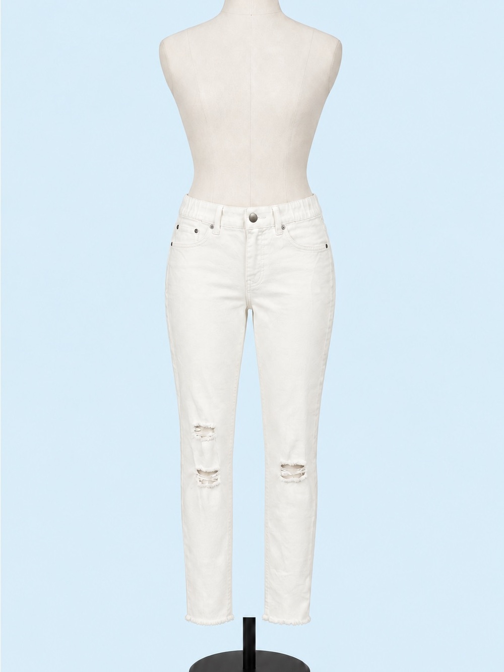 HUE Women’s White Ripped Knee Denim Leggings Size M NWT Elastic Waist